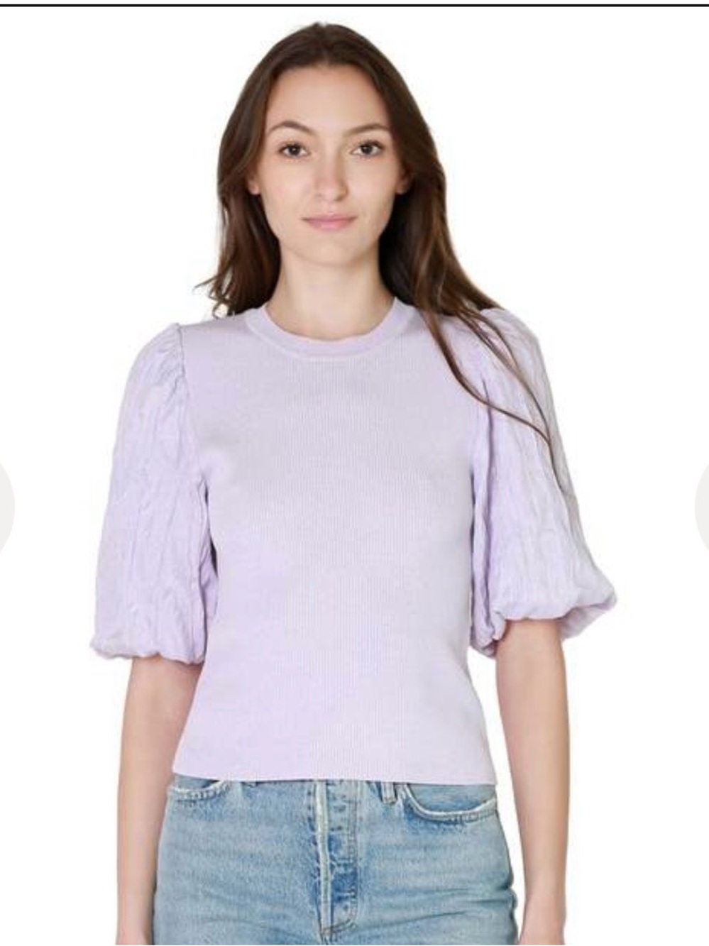 Lucy Paris Elle Ribbed Sweater Lavender Puff Sleeve Top Size M EUC